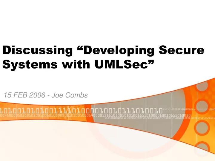 discussing developing secure systems with umlsec