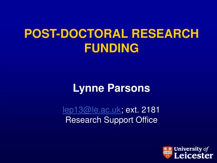 post doctoral research funding lynne parsons