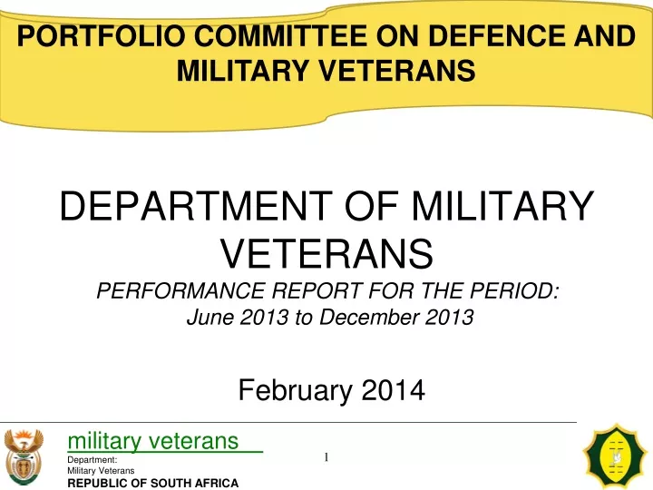 department of military veterans performance report for the period june 2013 to december 2013