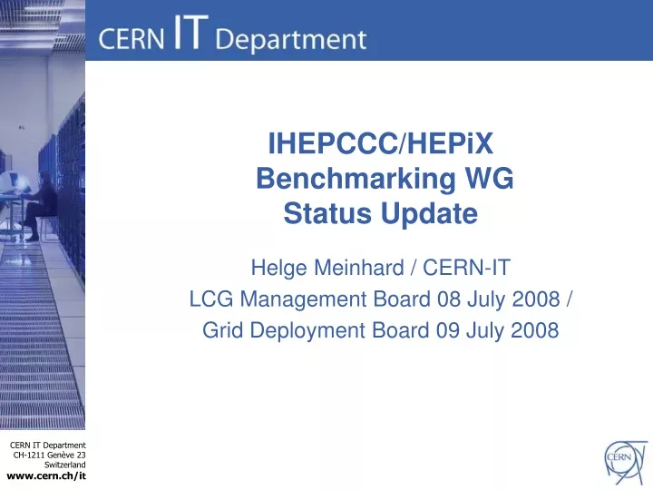 ihepccc hepix benchmarking wg status update