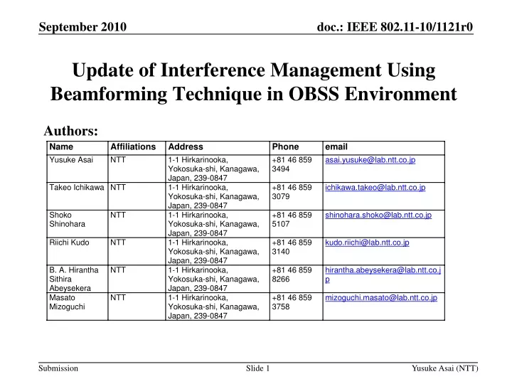 update of interference management using beamforming technique in obss environment
