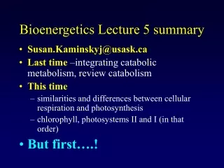 Bioenergetics Lecture 5 summary