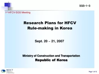 Research Plans for HFCV  Rule-making in Korea