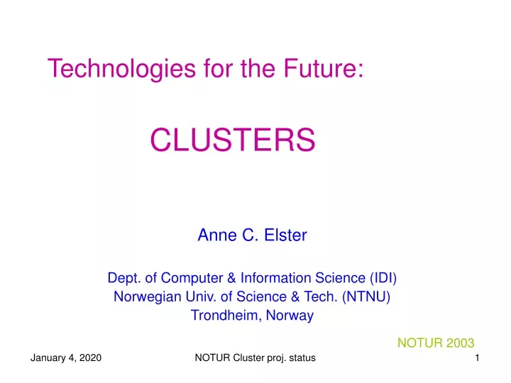 technologies for the future clusters