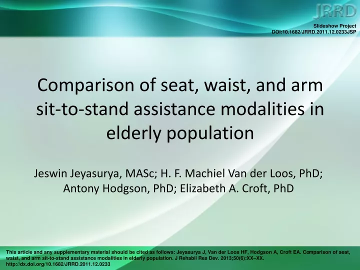 comparison of seat waist and arm sit to stand assistance modalities in elderly population