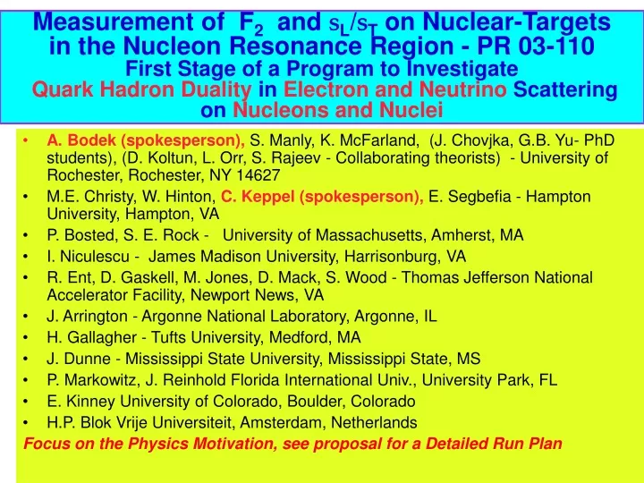 measurement of f 2 and s l s t on nuclear targets