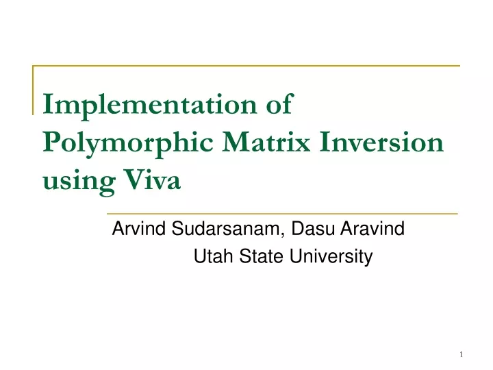 implementation of polymorphic matrix inversion using viva