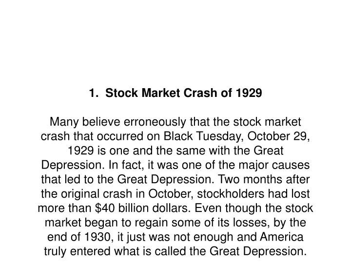 1 stock market crash of 1929 many believe