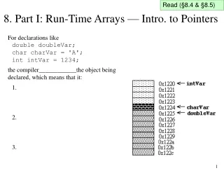 8. Part I: Run-Time Arrays — Intro. to Pointers