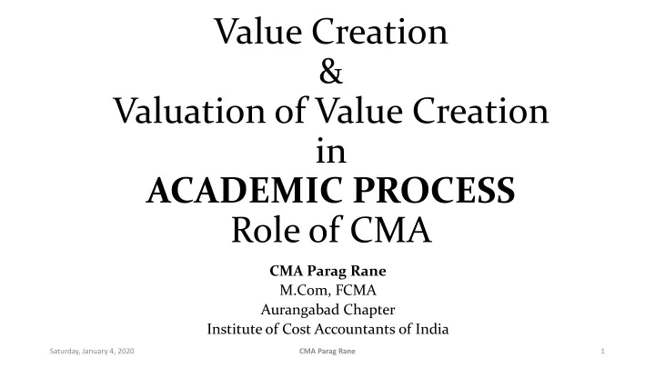 value creation valuation of value creation in academic process role of cma