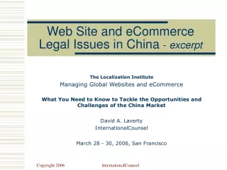 Web Site and eCommerce Legal Issues in China  -  excerpt