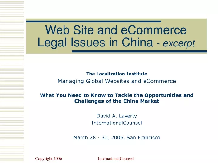 web site and ecommerce legal issues in china excerpt