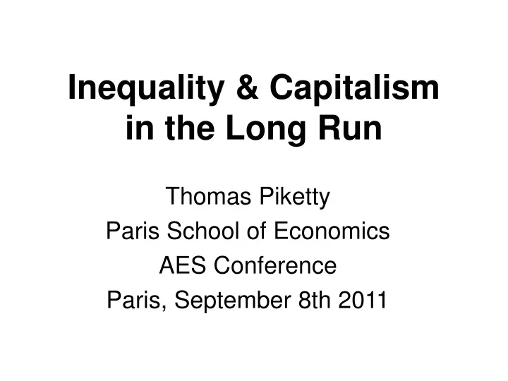 inequality capitalism in the long run