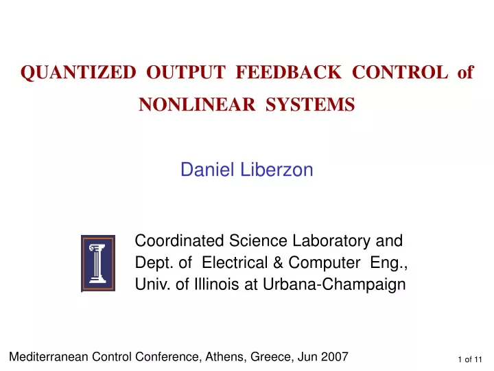 quantized output feedback control of nonlinear