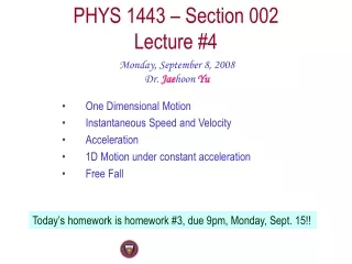 PHYS 1443 – Section 002 Lecture #4