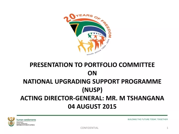 presentation to portfolio committee on national