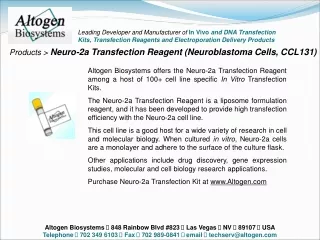 Products &gt;  Neuro-2a Transfection Reagent (Neuroblastoma Cells, CCL131)