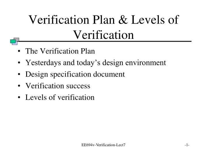 verification plan levels of verification