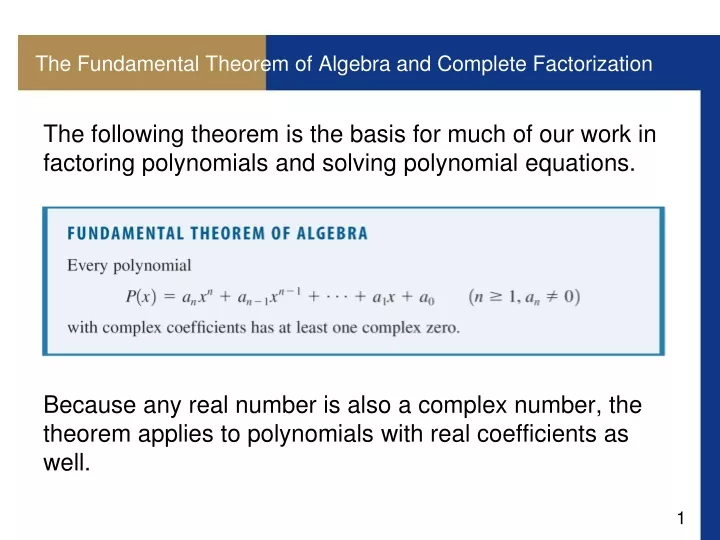 the fundamental theorem of algebra and complete factorization