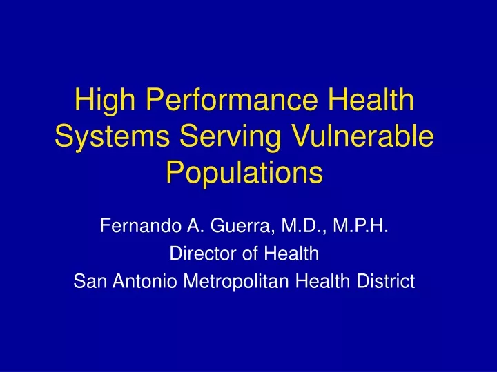high performance health systems serving vulnerable populations
