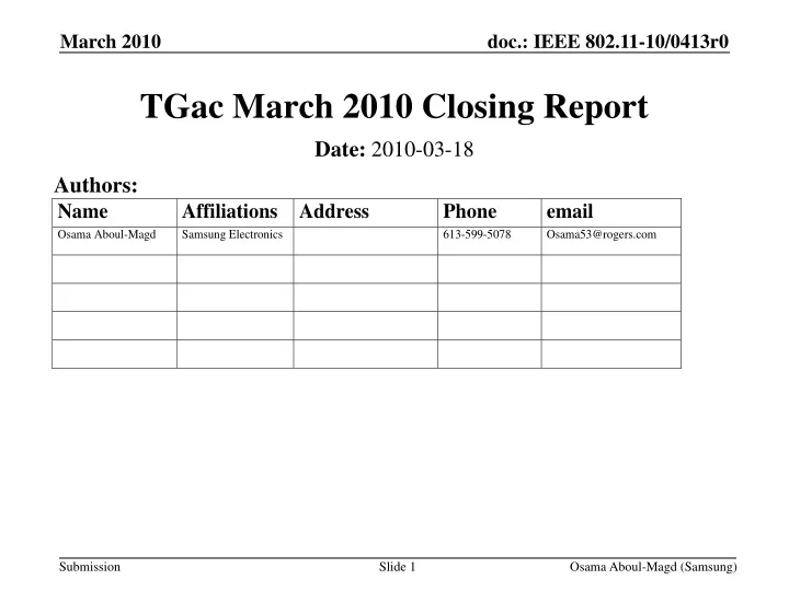 tgac march 2010 closing report