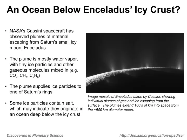 an ocean below enceladus icy crust