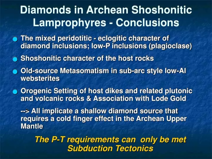 diamonds in archean shoshonitic lamprophyres conclusions