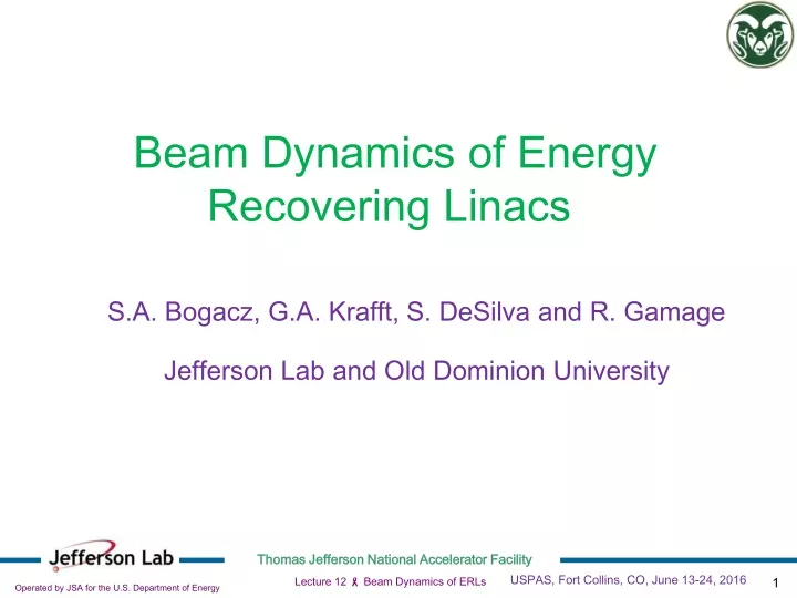beam dynamics of energy recovering linacs