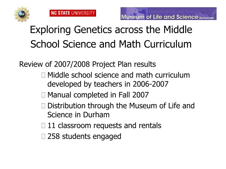 exploring genetics across the middle school science and math curriculum