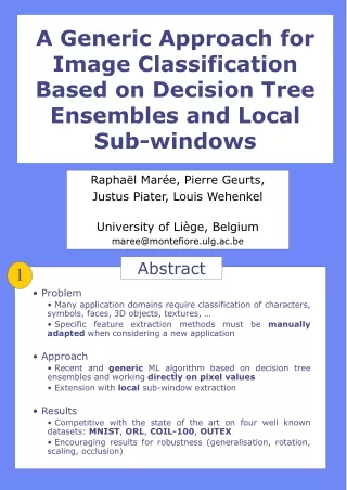 A Generic Approach for Image Classification Based on Decision Tree Ensembles and Local Sub-windows