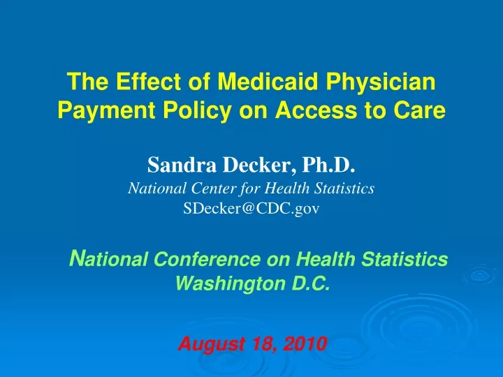 the effect of medicaid physician payment policy