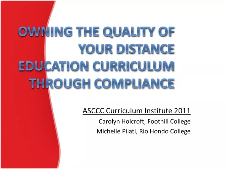 owning the quality of your distance education curriculum through compliance