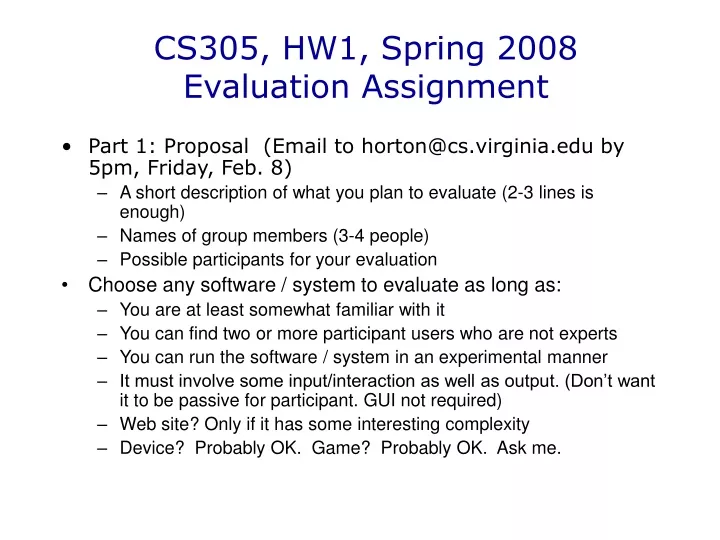 cs305 hw1 spring 2008 evaluation assignment