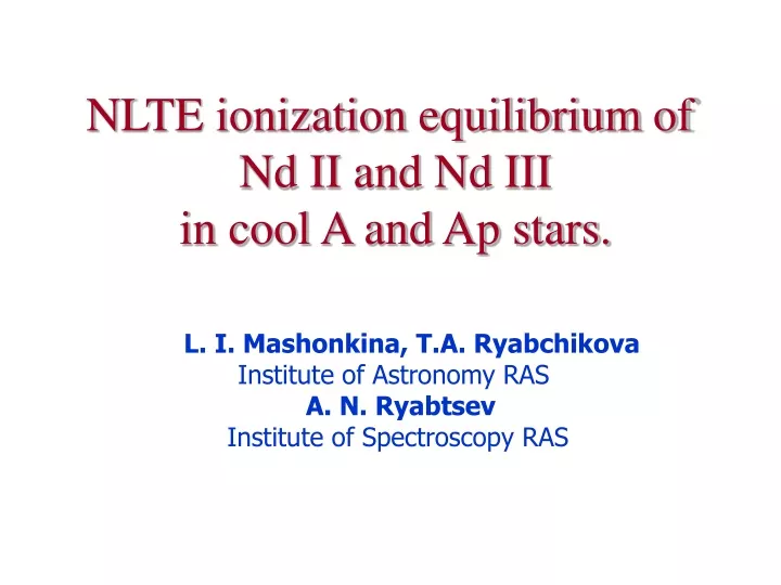 nlte ionization equilibrium