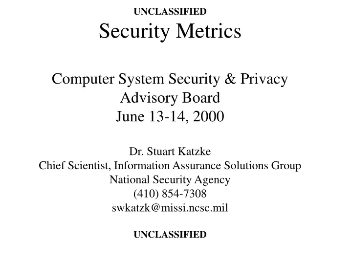 unclassified security metrics computer system