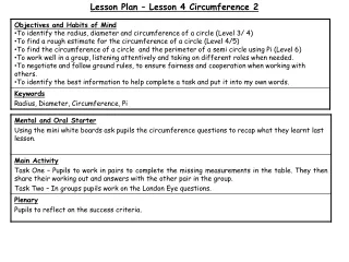 Lesson Plan – Lesson 4 Circumference 2