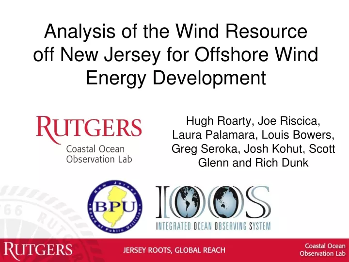 analysis of the wind resource off new jersey for offshore wind energy development