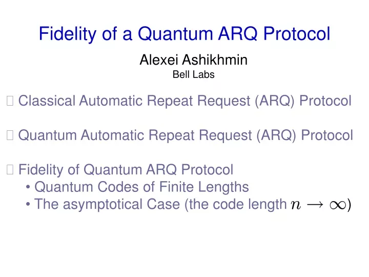 fidelity of a quantum arq protocol