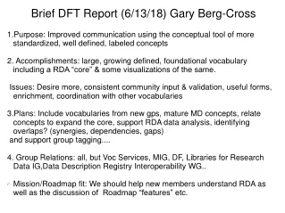 Brief DFT Report (6/13/18) Gary Berg-Cross