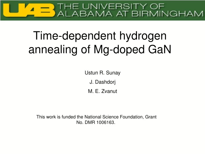 time dependent hydrogen annealing of mg doped gan