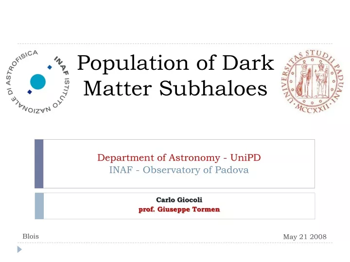 population of dark matter subhaloes