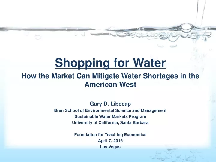 shopping for water how the market can mitigate