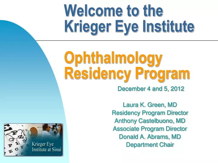 welcome to the krieger eye institute ophthalmology residency program