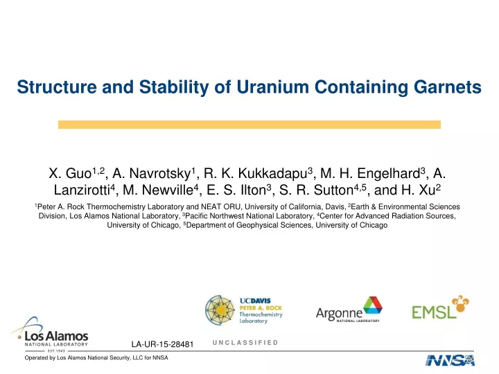 structure and stability of uranium containing garnets