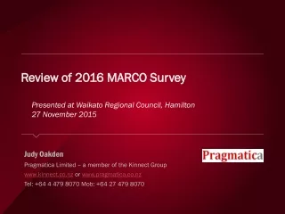 Review of 2016 MARCO Survey Presented at Waikato Regional Council, Hamilton 27 November 2015