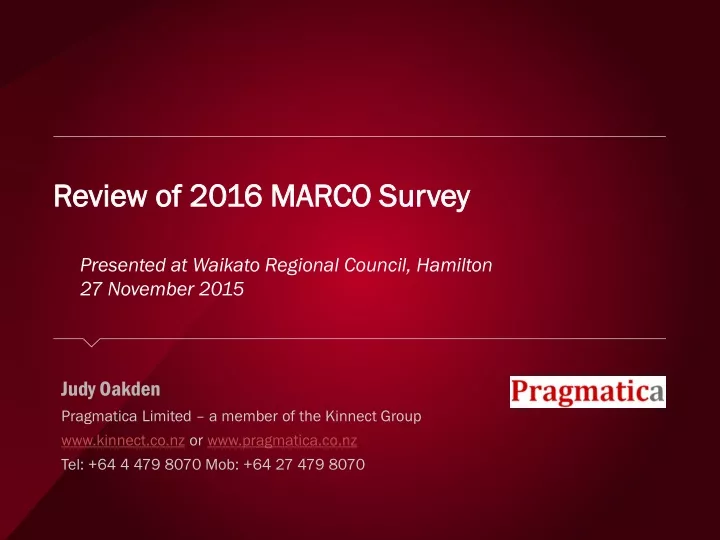 review of 2016 marco survey presented at waikato regional council hamilton 27 november 2015