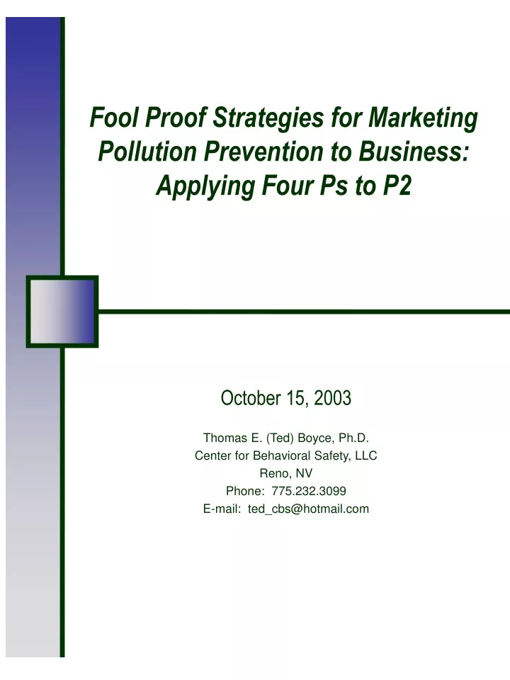 fool proof strategies for marketing pollution prevention to business applying four ps to p2