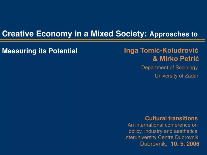 creative economy in a mixed society approaches
