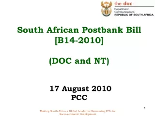 South African Postbank Bill [B14-2010]  (DOC and NT)   17 August 2010 PCC