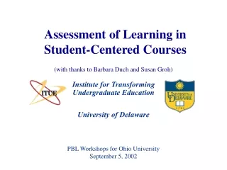 Assessment of Learning in  Student-Centered Courses